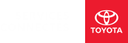 Logo Services connectés Toyota : Texte blanc « SERVICES CONNECTÉS » sur fond noir à côté du logo Toyota blanc sur fond rouge.  Export to Sheets
