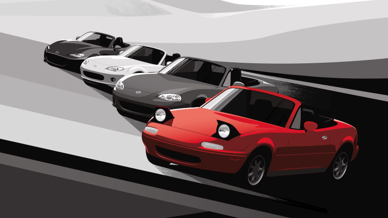 Illustration Guy Allen - Toute les Mazda