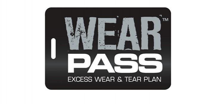 A graphic of a black card featuring the text "WEAR PASS EXCESS WEAR & TEAR PLAN".