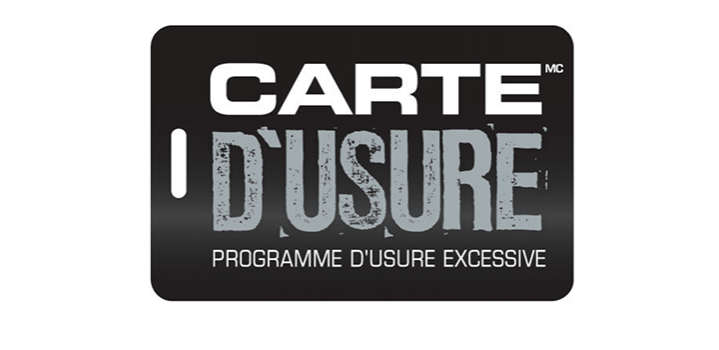 Un graphique d'une carte noire présentant le texte « CARTE D'USURE PROGRAMME D'USURE EXCESSIVE ».