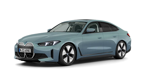 Voiture BMW i4 de profil de couleur bleu gris