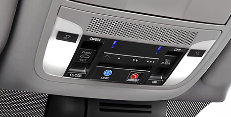 Console de plafond intérieure avec boutons d'assistance Link et bouton d'urgence SOS Assist rouge.