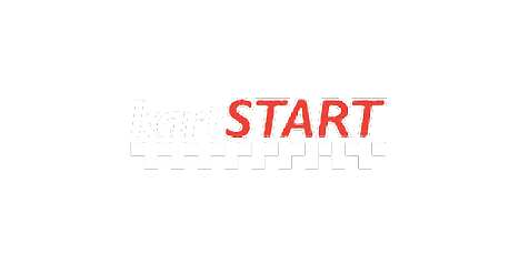 Logo « kartSTART » avec le mot « START » en rouge, surmontant une ligne en damier gris.