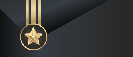 Gold medal icon with a shining star on a dark background.