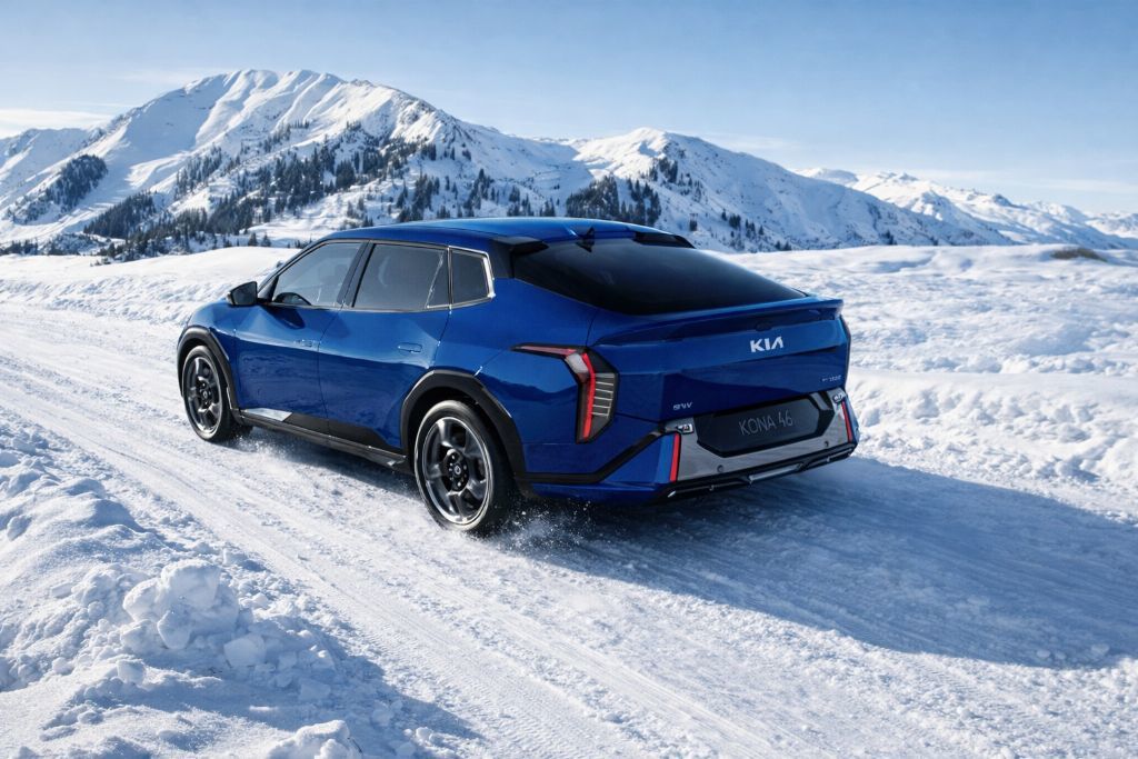 Aerial view of three cars on a winding road, demonstrating active safety and distance sensors.