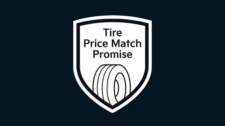  A shield icon for the "Tire Price Match Promise" with a graphic of a tire.