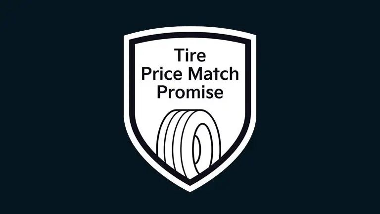  A shield icon for the "Tire Price Match Promise" with a graphic of a tire.