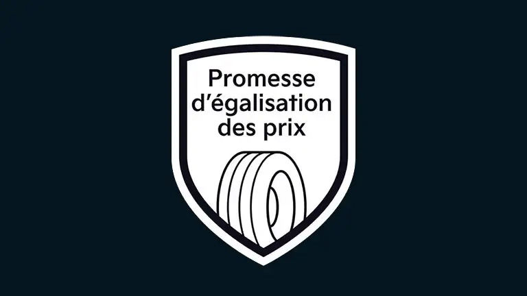 Une icône en forme de bouclier pour la « Promesse d'égalisation des prix » avec un graphique d'un pneu.