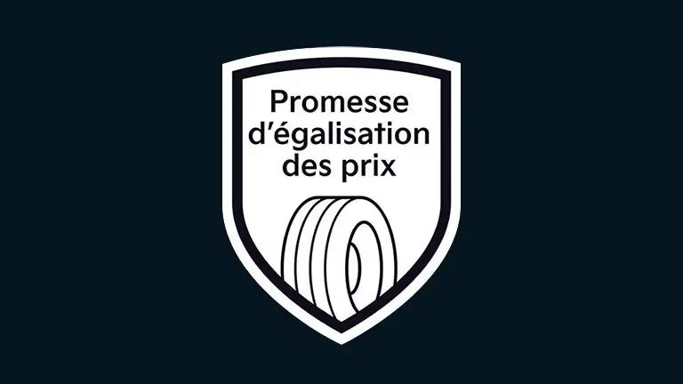 Une icône en forme de bouclier pour la « Promesse d'égalisation des prix » avec un graphique d'un pneu.
