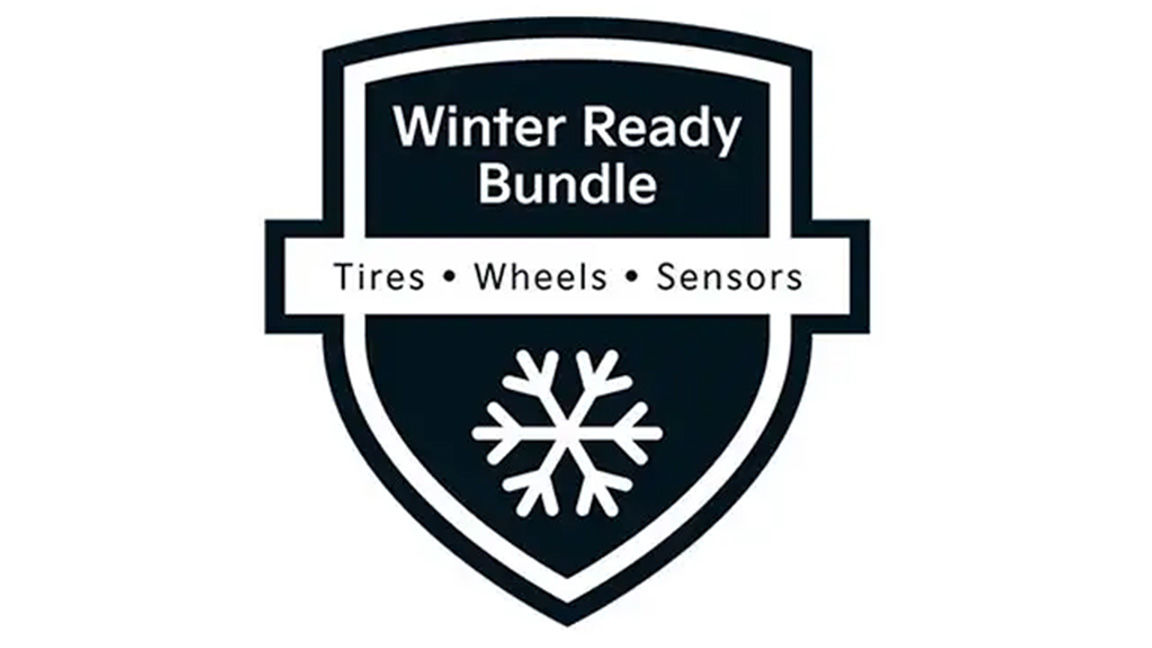 A shield icon for the "Winter Ready Bundle," which includes tires, wheels, and sensors, featuring a snowflake graphic