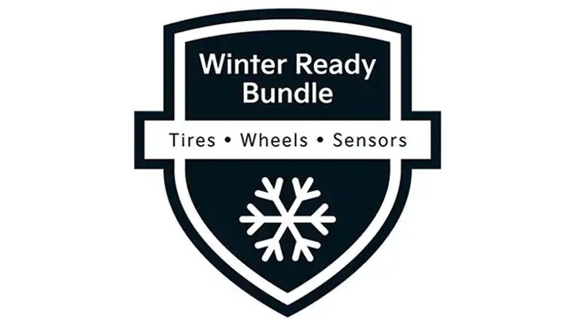 A shield icon for the "Winter Ready Bundle," which includes tires, wheels, and sensors, featuring a snowflake graphic