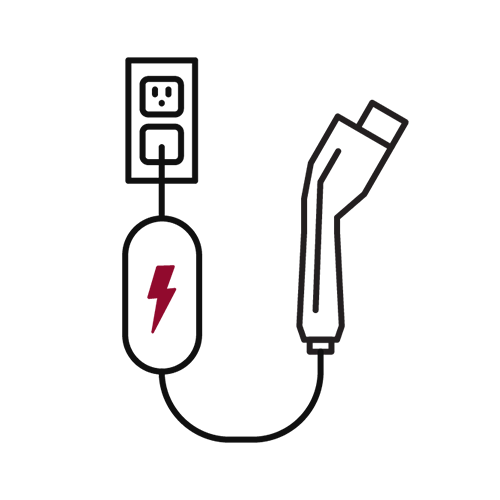 Illustration of a vehicle charger plugged into a standard electrical outlet. 