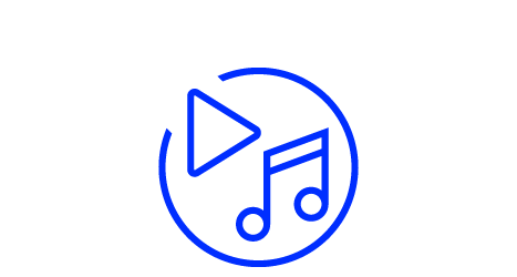 un bouton « Lecture » et une note de musique, représentant la musique ou les services multimédias.