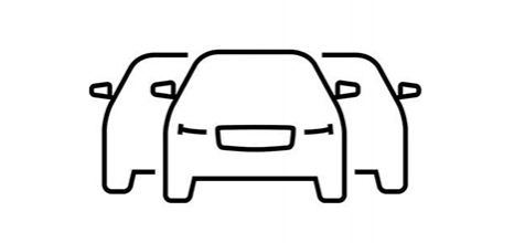 Outline icon of the front view of three overlapping cars, symbolizing transporation service.