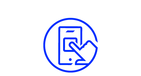 A hand pointing at or touching a smartphone screen, representing remote command or app control.