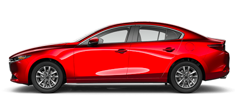 Side view of a red 5-door Mazda 3.