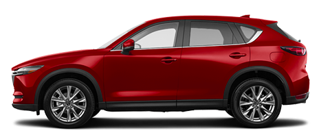 Side view of a red 5-door Mazda CX-5 Diesel.
