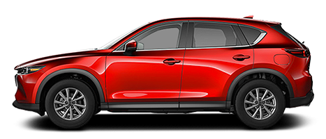 Side view of a red 5-door Mazda CX-5.