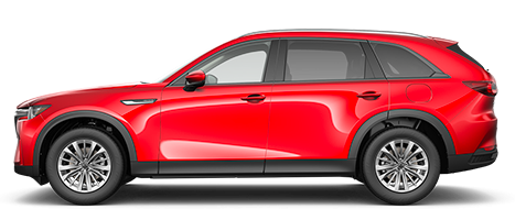 Side view of a red 5-door Mazda CX-90.