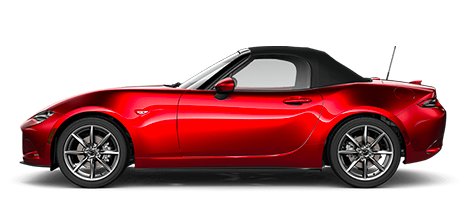 Side view of a red 2-door Mazda MX-5.
