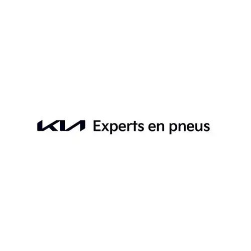Le logo Kia Experts en pneus sur un fond blanc.