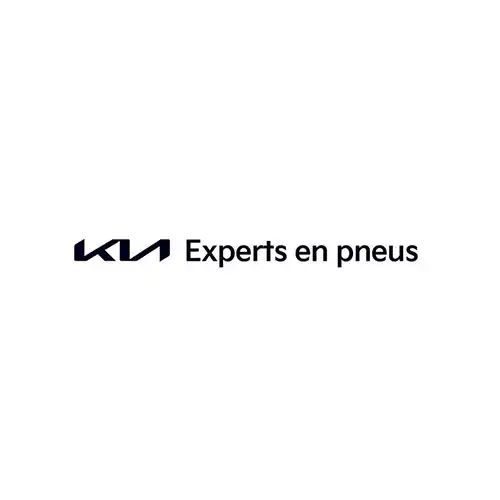 Le logo Kia Experts en pneus sur un fond blanc.