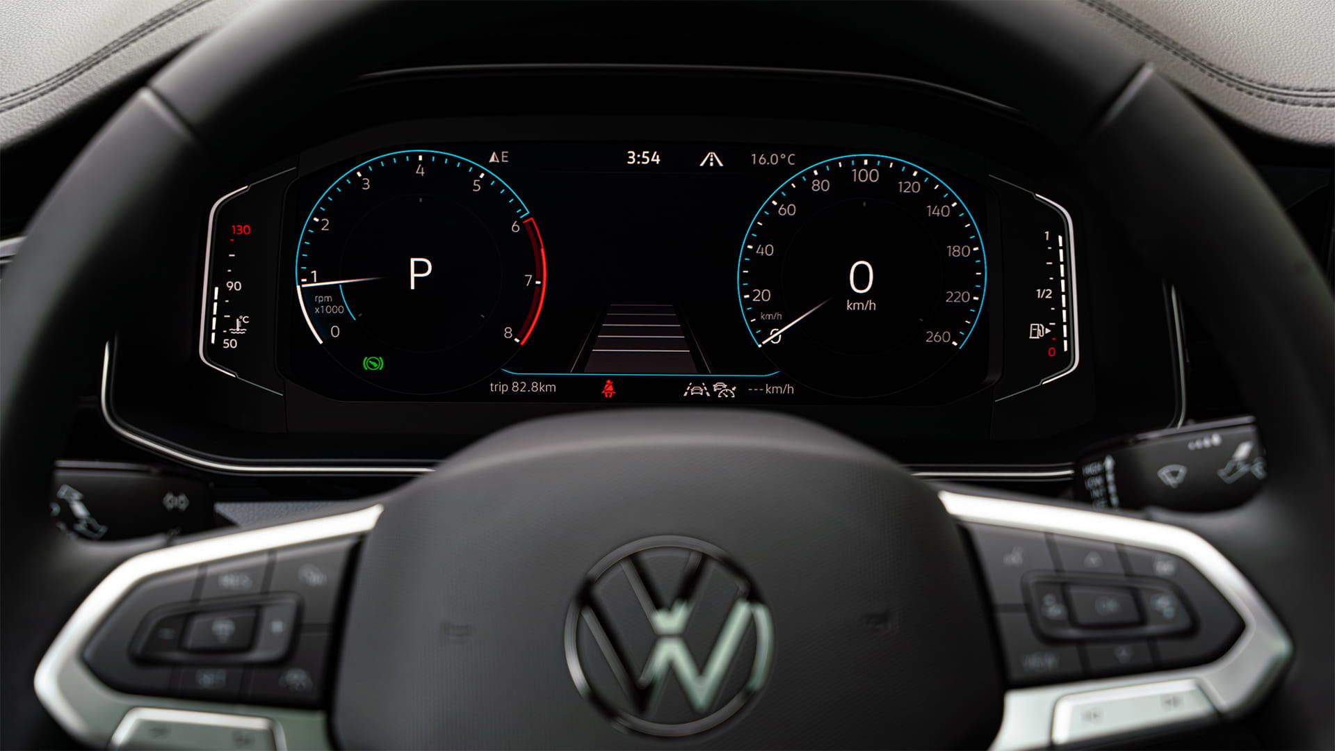 2027 Volkswagen Jetta fully digital instrument cluster with speedometer, tachometer and driver information display