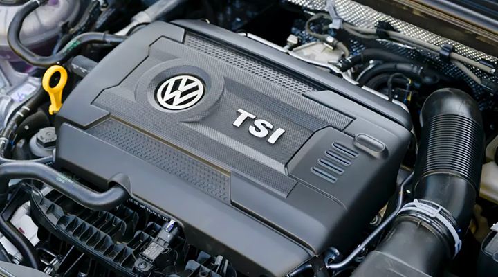 Close-up of a  Volkswagen Jetta GLI's TSI 228 hp engine.