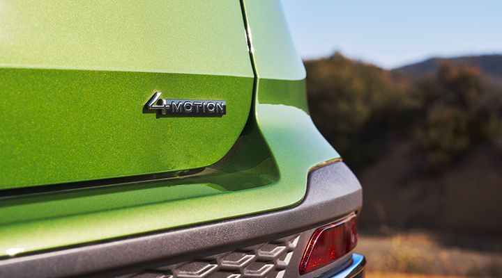 Close-up of the 4MOTION® badge on the rear of the 2026 Volkswagen Taos.