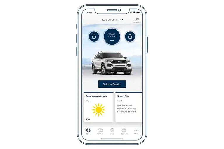 Screenshot of step 2: App dashboard showing a 2020 Ford Explorer.