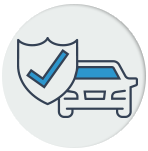 A circular icon showing a blue and white car outline partially covered by a protective shield with a blue checkmark, symbolizing a warranty or certified protection plan.