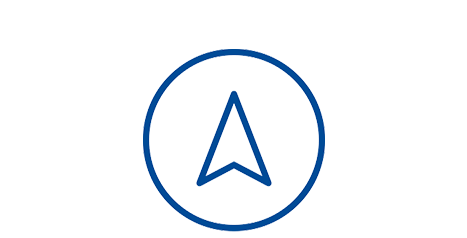 Blue navigation arrow or compass icon inside a circle.