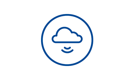 Icône bleue représentant un nuage avec des ondes de connectivité en dessous, entouré d'un cercle.