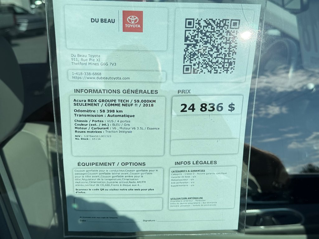 2018 Acura RDX GROUPE TECH / 59.000KM SEULEMENT / COMME NEUF !! / in Thetford Mines, Quebec - 4 - w1024h768px