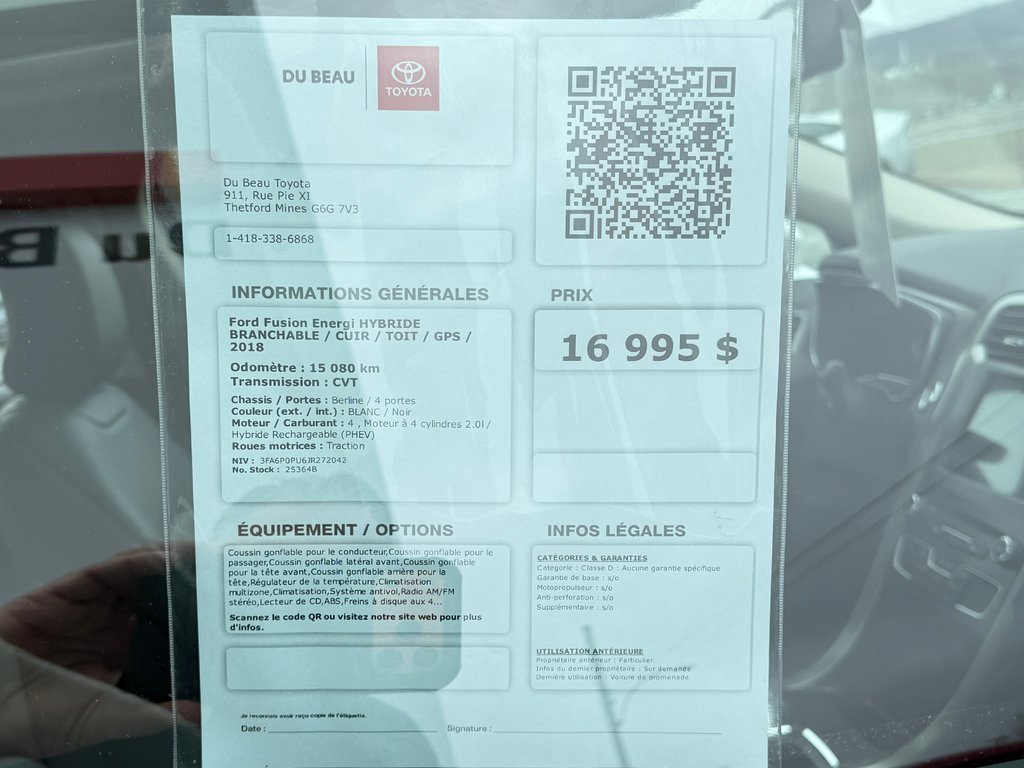 Ford Fusion Energi HYBRIDE BRANCHABLE / CUIR / TOIT / GPS / 2018 à Thetford Mines, Québec - 4 - w1024h768px