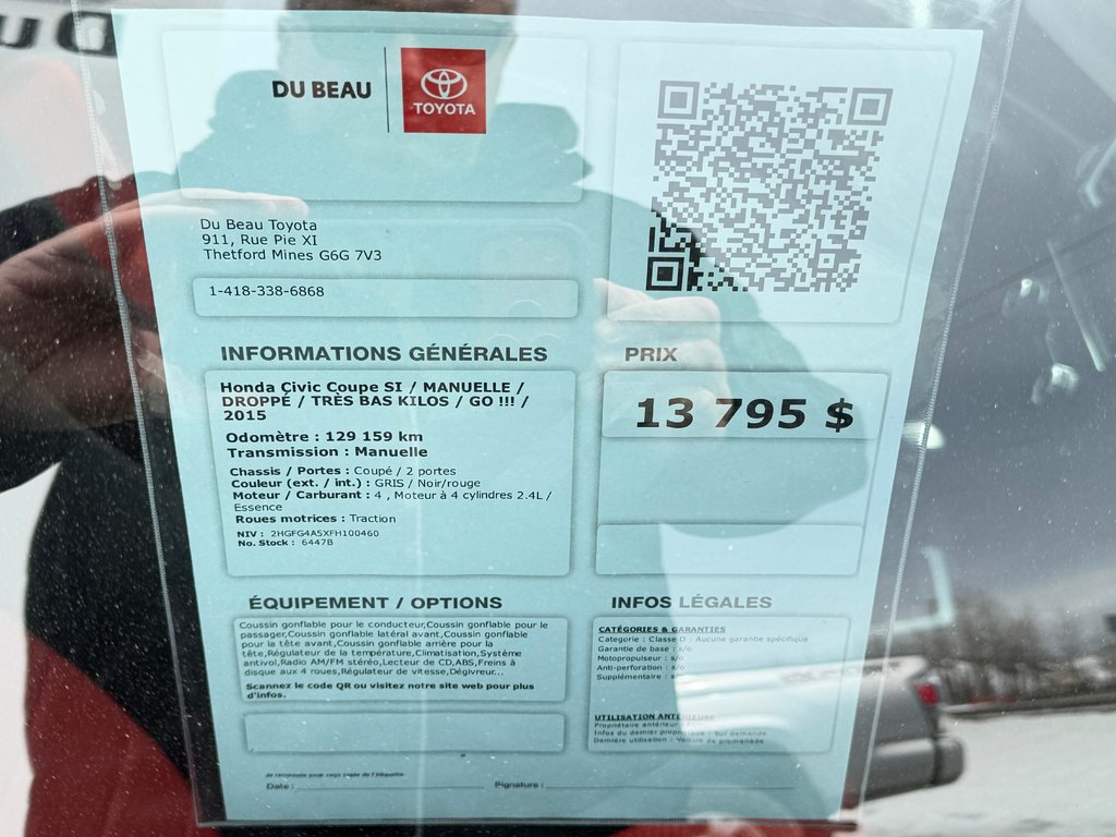 2015 Honda Civic Coupe SI / MANUELLE / DROPPÉ / TRÈS BAS KILOS / GO !!! / in Thetford Mines, Quebec - 4 - w1024h768px