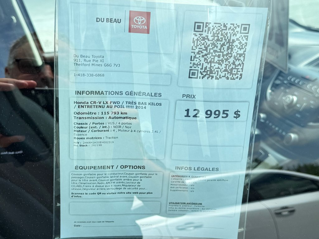 Honda CR-V LX FWD / TRÈS BAS KILOS / ENTRETENU AU POIL !!!!! 2014 à Thetford Mines, Québec - 4 - w1024h768px