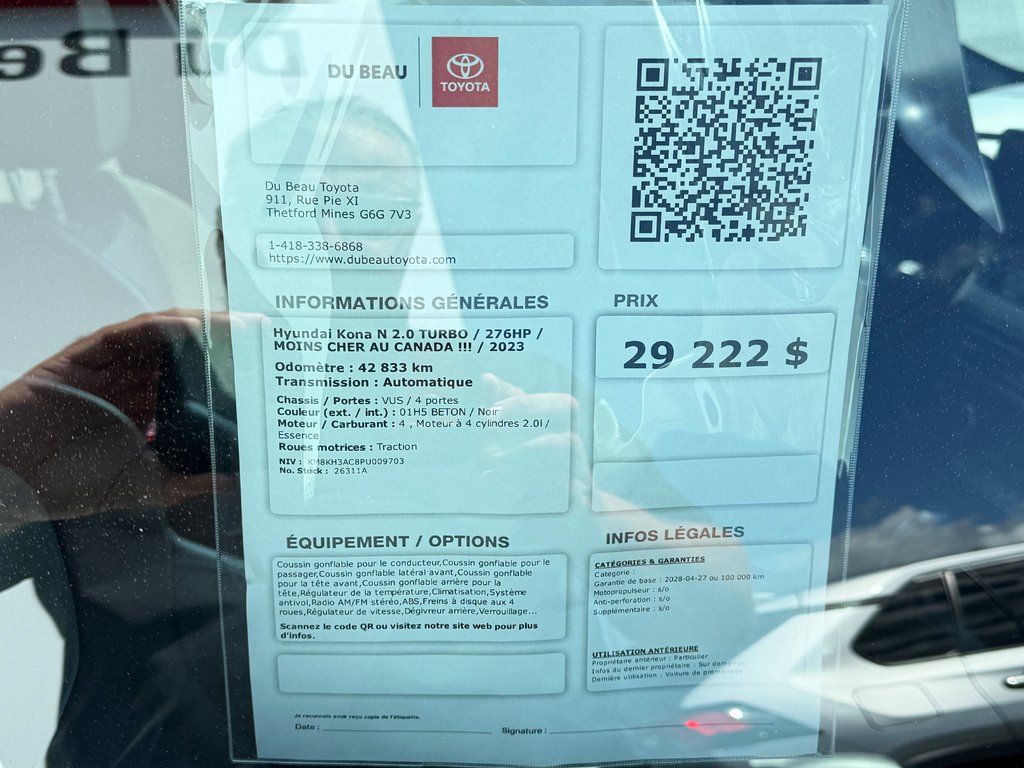 Hyundai Kona N 2.0 TURBO / 276HP / MOINS CHER AU CANADA !!! / 2023 à Thetford Mines, Québec - 4 - w1024h768px