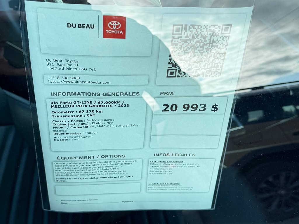 Kia Forte GT-LINE / 67.000KM / MEILLEUR PRIX GARANTIS / 2023 à Thetford Mines, Québec - 4 - w1024h768px