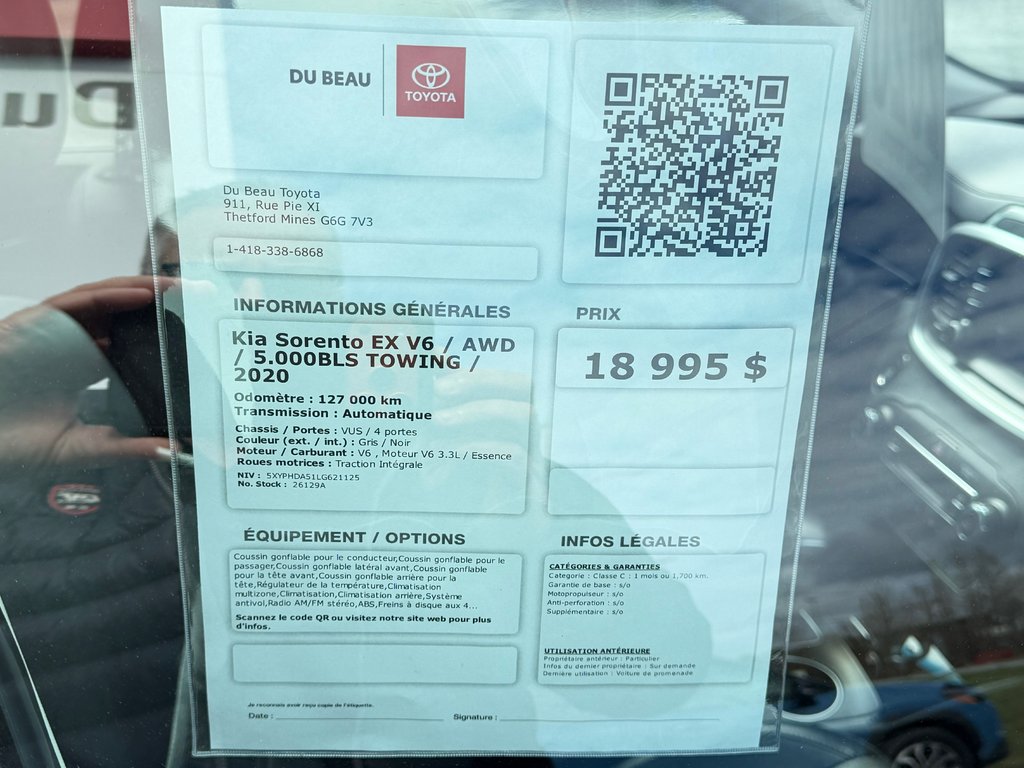 2020 Kia Sorento EX V6 / AWD / 5.000BLS TOWING / in Thetford Mines, Quebec - 4 - w1024h768px