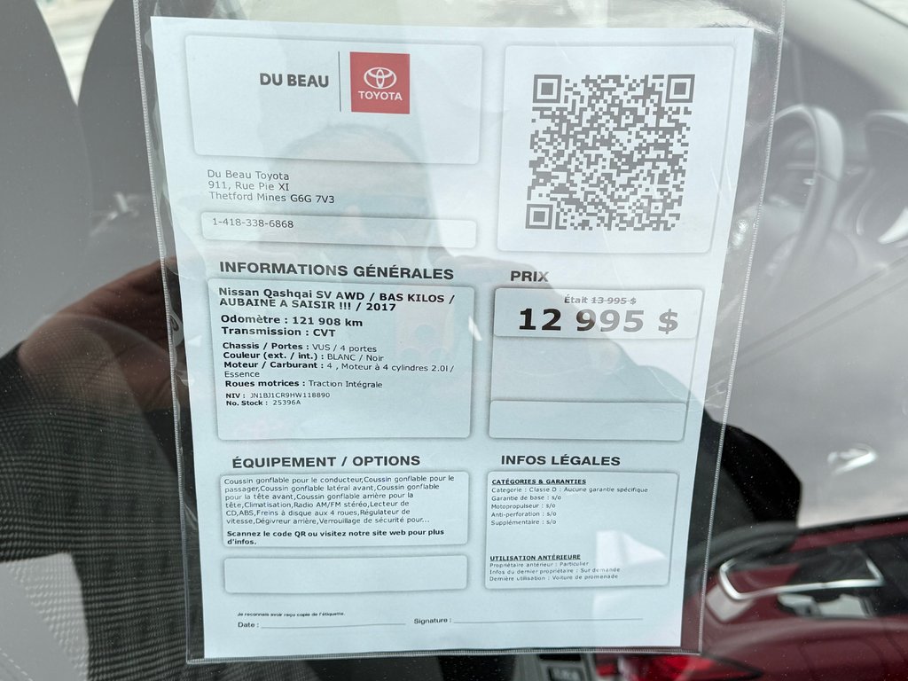 2017 Nissan Qashqai SV AWD / BAS KILOS / AUBAINE A SAISIR !!! / in Thetford Mines, Quebec - 4 - w1024h768px