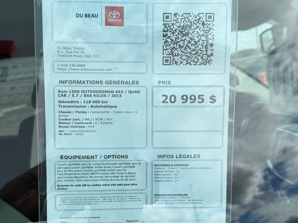 2015 Ram 1500 OUTDOORSMAN 4X4 / QUAD CAB / 5.7 / BAS KILOS / in Thetford Mines, Quebec - 4 - w1024h768px