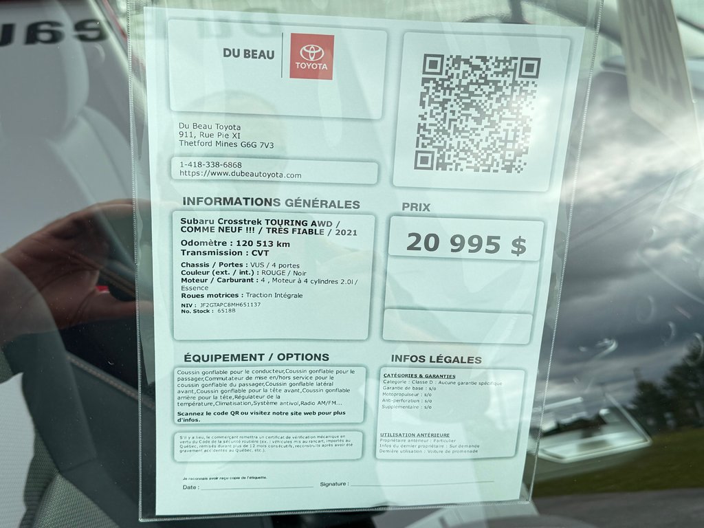 2021 Subaru Crosstrek TOURING AWD / COMME NEUF !!! / TRÈS FIABLE / in Thetford Mines, Quebec - 4 - w1024h768px