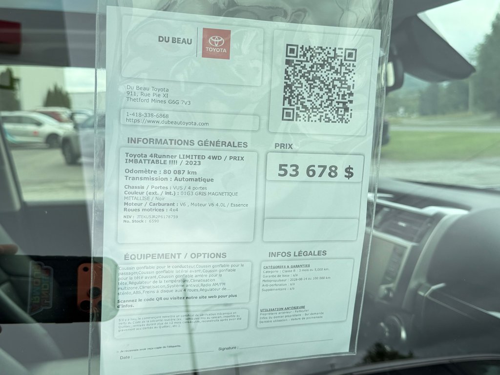2023 Toyota 4Runner LIMITED 4WD / PRIX IMBATTABLE !!!! / in Thetford Mines, Quebec - 4 - w1024h768px