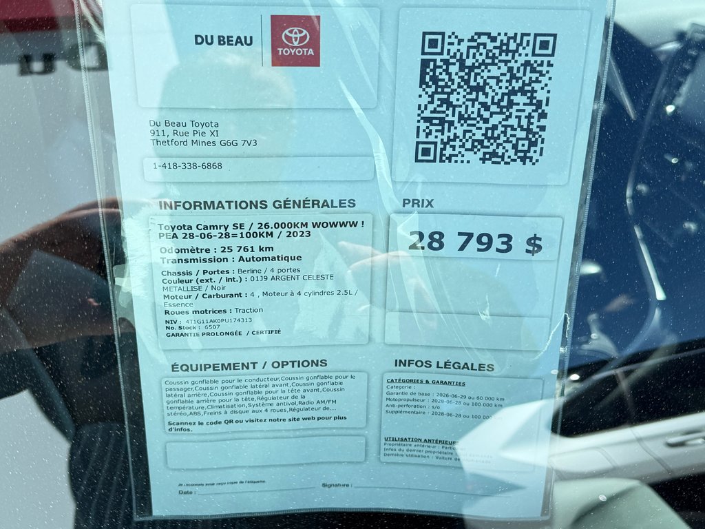 2023 Toyota Camry SE / 26.000KM WOWWW ! PEA 28-06-28=100KM / in Thetford Mines, Quebec - 4 - w1024h768px