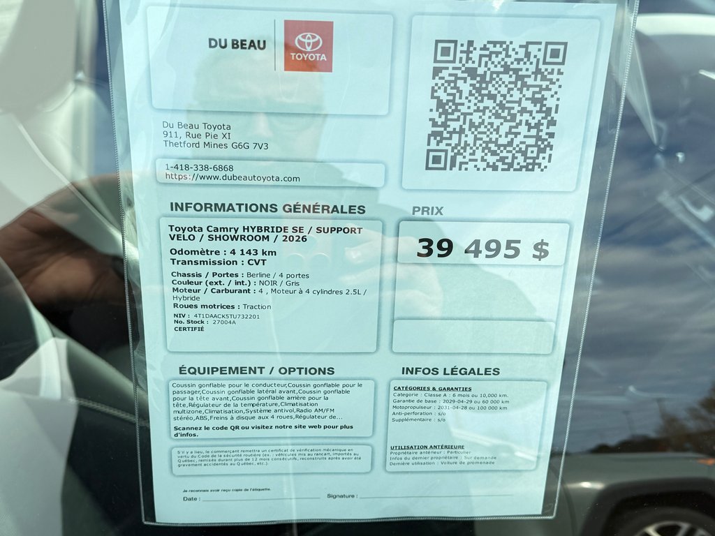 Toyota Camry HYBRIDE SE / SHOWROOM / 2026 à Thetford Mines, Québec - 4 - w1024h768px