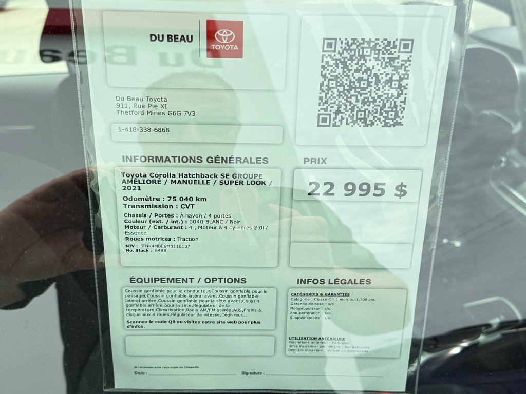 2021 Toyota Corolla Hatchback SE GROUPE AMÉLIORÉ / MANUELLE / SUPER LOOK / in Thetford Mines, Quebec - 4 - w1024h768px