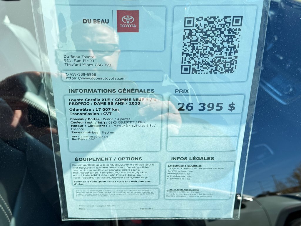 Toyota Corolla XLE / COMME NEUF !! / 1 PROPRIO : DAME 88 ANS / 2020 à Thetford Mines, Québec - 4 - w1024h768px