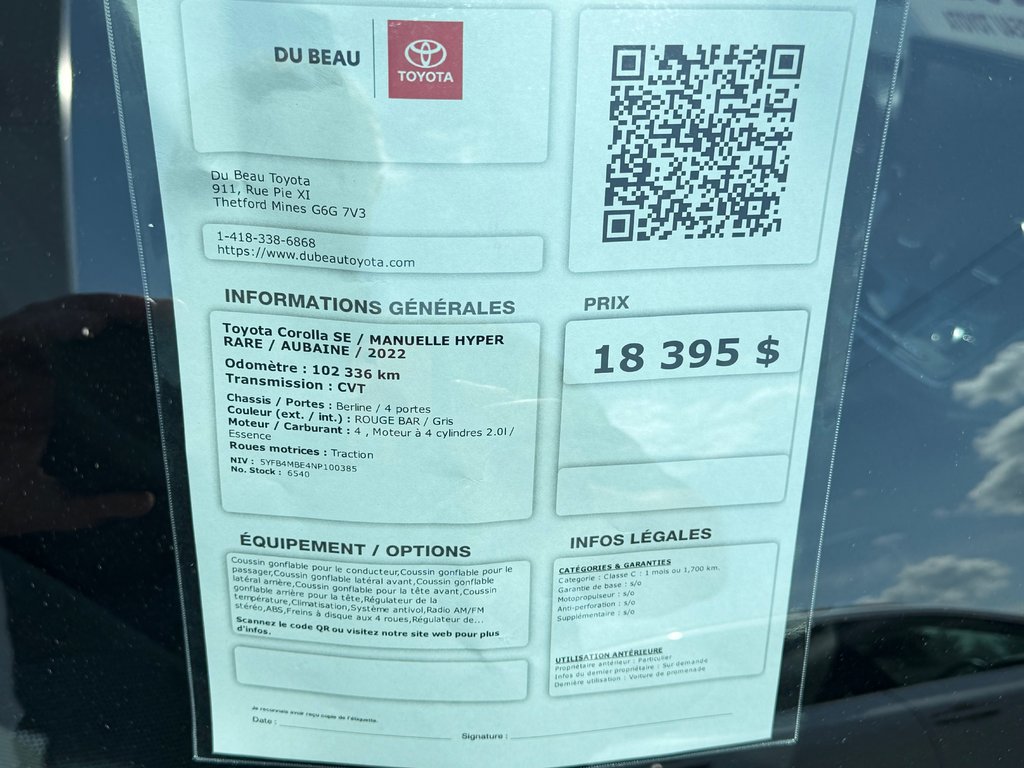 2022 Toyota Corolla SE / MANUELLE HYPER RARE / AUBAINE / in Thetford Mines, Quebec - 4 - w1024h768px