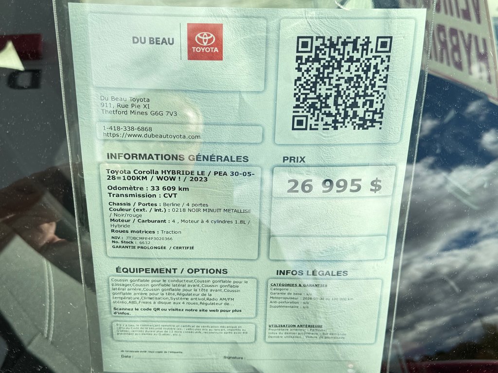 2023 Toyota Corolla HYBRIDE LE / PEA 30-05-28=100KM / WOW ! / in Thetford Mines, Quebec - 4 - w1024h768px